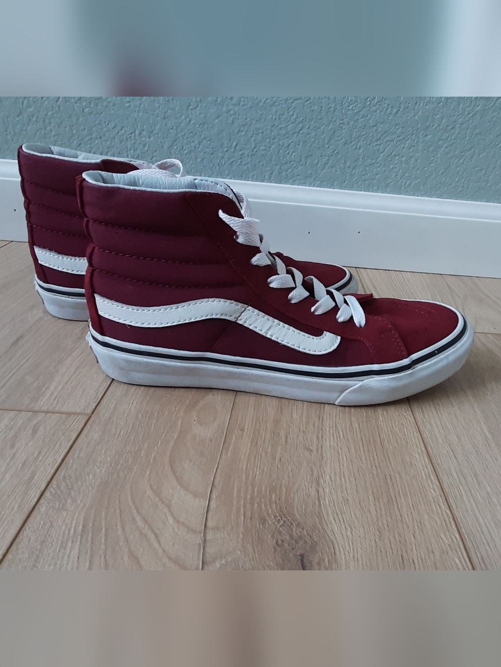 Vans Burgundy and White Sk8-Hi Sneakers